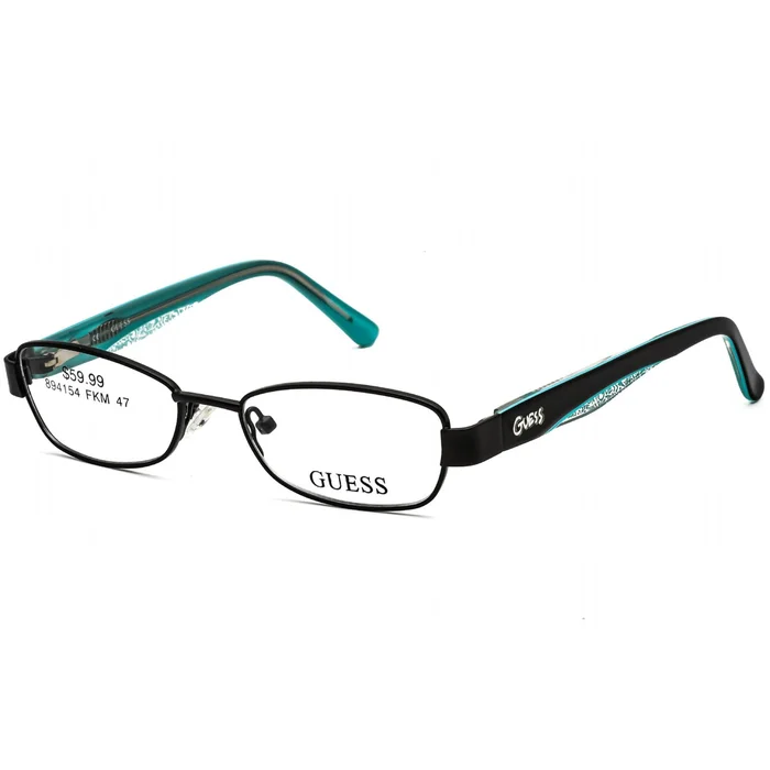 Guess Women’s Eyeglasses – Full Rim Satin Black and Turquoise Oval Frame | GU 9092 B84