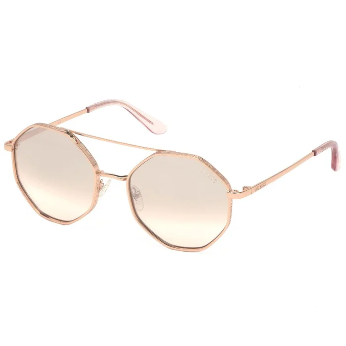 Guess Women’s Sunglasses – Full Rim Shiny Rose Gold Round Metal Frame | GU7636 28U