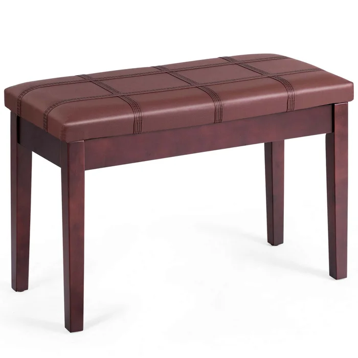 Gymax PU Leather Piano Keyboard Bench Padded Cushion Double Seat Storage
