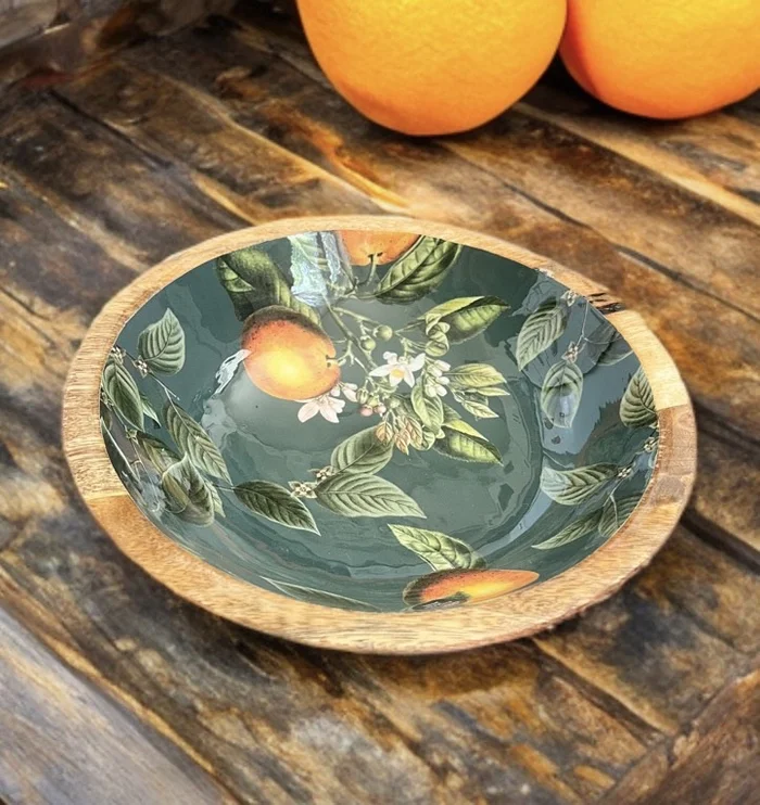 Handcrafted Orange Blossom Mango Wood Bowl 24cm