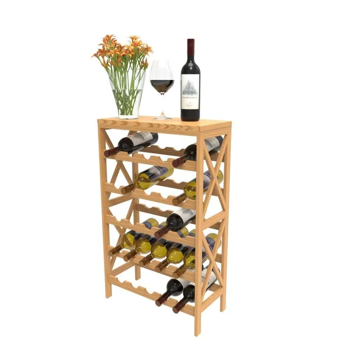 Hastings Home Contemporary Freestanding 25-Bottle Wine Rack – Brown Wood, 5-Tier Storage for Red or White Wines