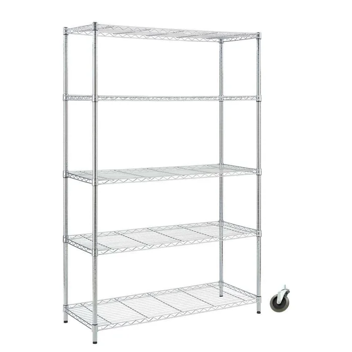 HDX HD1848-5LHCCPS 5-Tier Steel Wire Shelving Unit with Casters in Chrome (48 in. W x 72 in. H x 18 in. D)