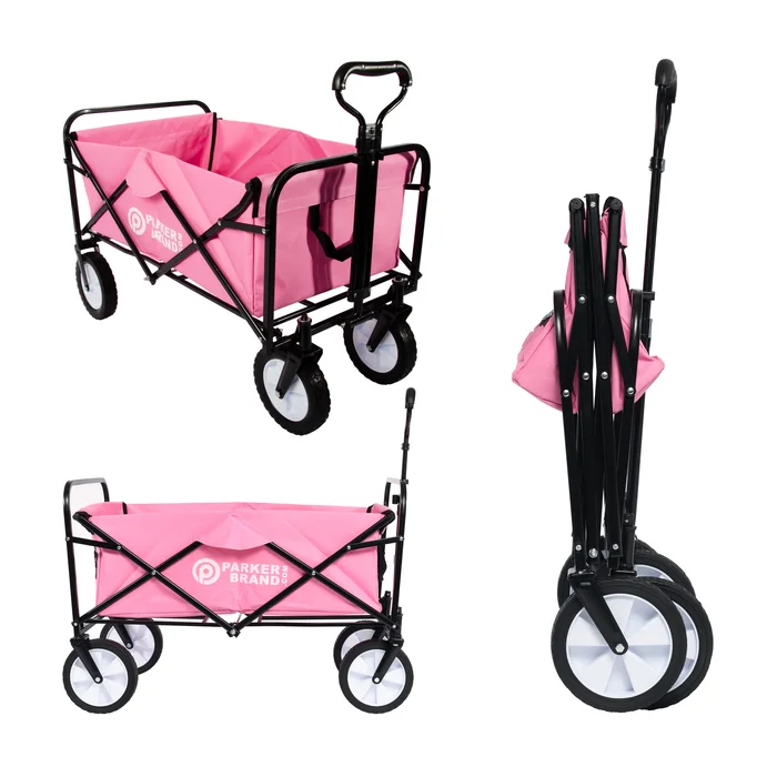 Heavy Duty Foldable Garden Trolley Cart Wagon – Pink