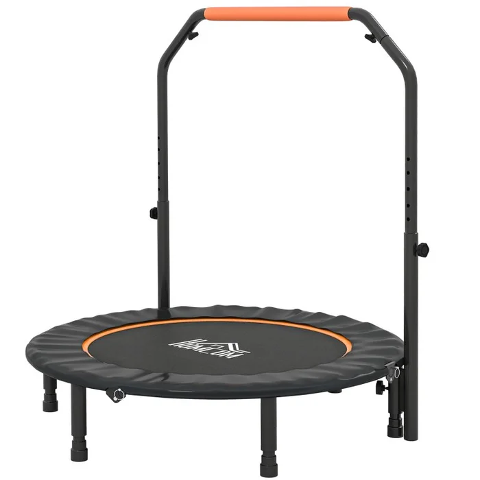 HOMCOM 45″ Foldable Mini Trampoline Fitness Trampoline Rebounder for Adults with Adjustable Foam Handle, for Indoors, Outdoors, Cardio Training, Orange
