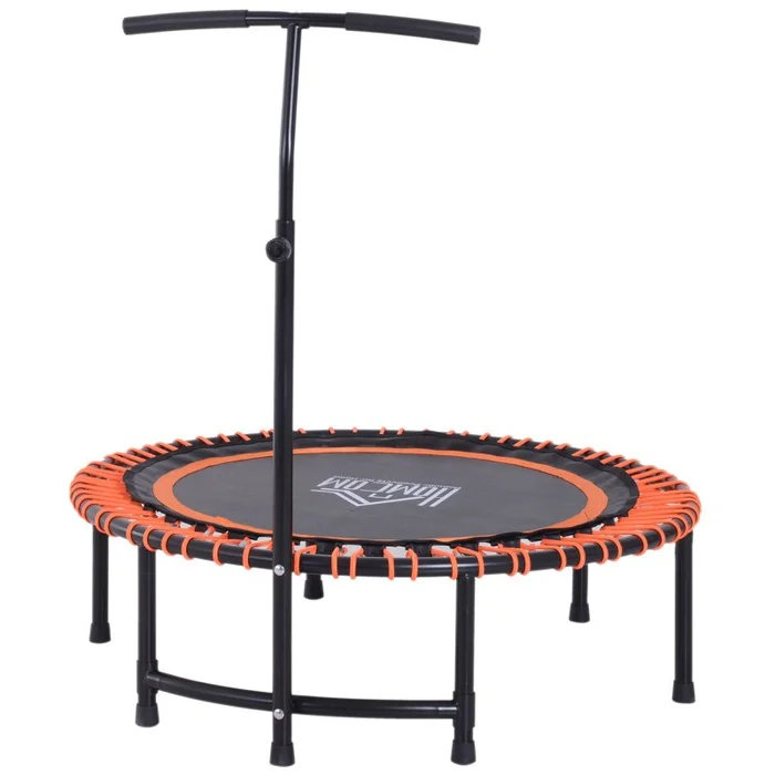 HOMCOM 45″ Round Mini Fitness Trampoline Rebounder Indoor Outdoor Mini Jumper with Adjustable Handle Orange