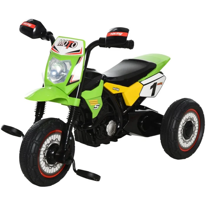 HOMCOM Toddler Pedal Motorcycle Kids Ride On Tricycle Early Learning w/ Music Lights Handlebar Stickers Exercise Boys Girls Gift for Kids 18 – 36 Months Green