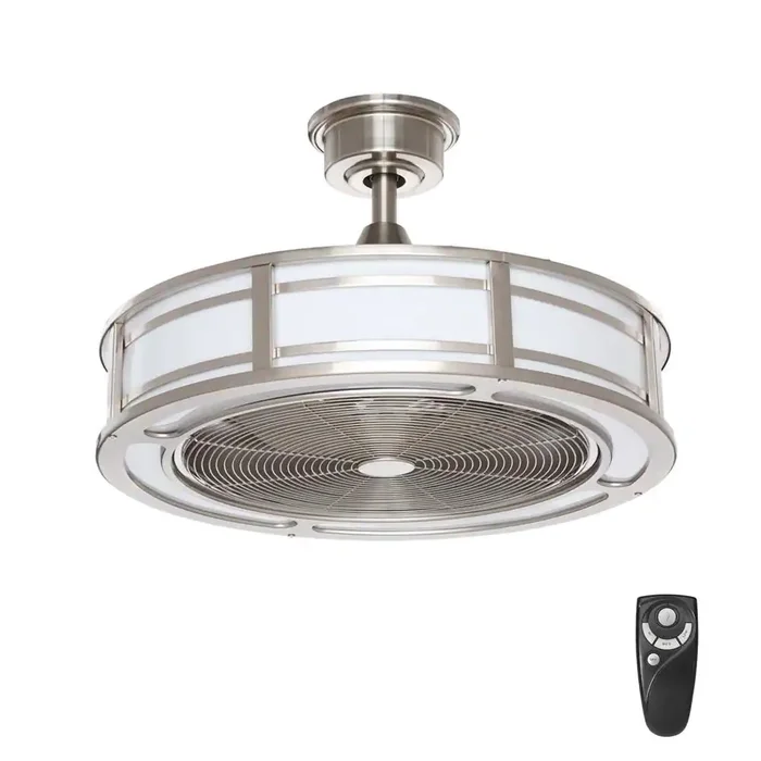 Home Decorators Collection AM382B-BN Brette II 23 in. LED Indoor/Outdoor Brushed Nickel Ceiling Fan with Light and Remote Control