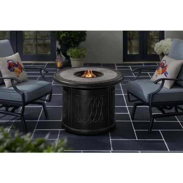 Home Decorators Collection FHTM80318 St. Charles 36 in. x 25 in. Round Steel Liquid Propane Black Fire Pit Table