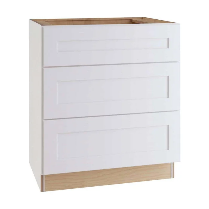 Home Decorators Collection Newport Pacific White Plywood Shaker Assembled Drawer Base Kitchen Cabinet 3 Drawer Sft Cl 24 in W x 24 in D x 34.5 in H