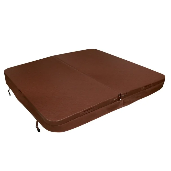 Hot Tub Cover Spa Lid 210cm x 210cm Square Brown Hard Top Weatherproof PVC Leather Foam 25KG/m3 Density Galvanized C-Channel UV Mildew Flame Resistant