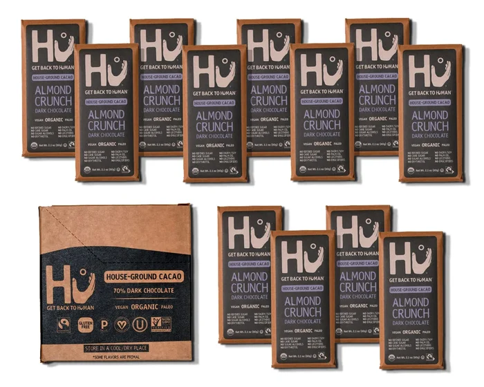 Hu Chocolate Bars, 12 Pack Almond Crunch Chocolate, Fair Trade Dark Chocolate, 2.1oz Each
