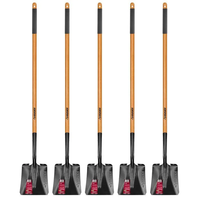 Husky 78115-942 5-Piece 47 in. L Wood Handle Carbon Steel Transfer Shovel with Grip Garden Tool Set