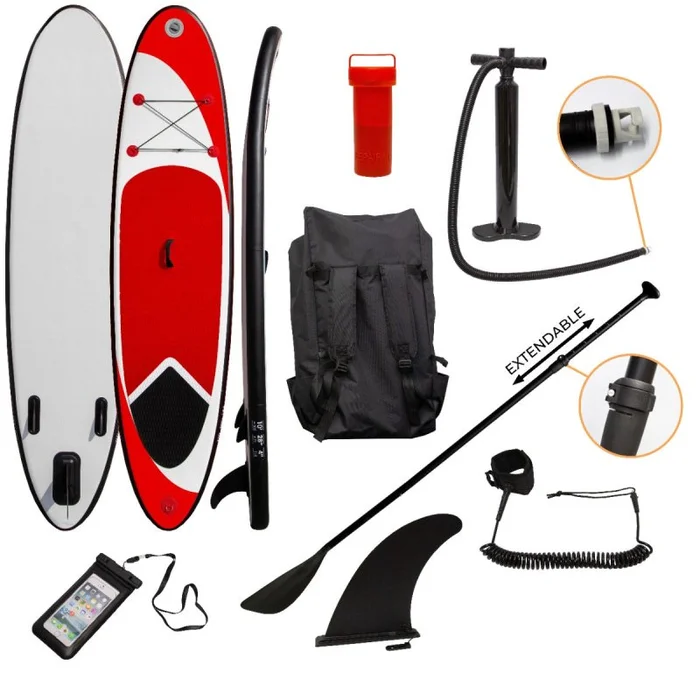 Inflatable Paddle Board Stand Up 10ft SUP Lightweight 6.75kg Water Sports Surfboard Non-Slip Deck Carry Bag Hand Pump Adjustable Paddle Elasticated Ankle Leash 3 Fins Waterproof Phone Case Repair Kit