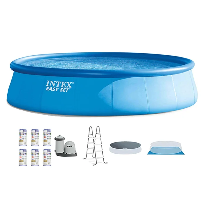 Intex 18-ft x 18-ft x 48-in Inflatable Top Ring Round Above-Ground Pool with Filter Pump, Ground Cloth, Pool Cover and Ladder