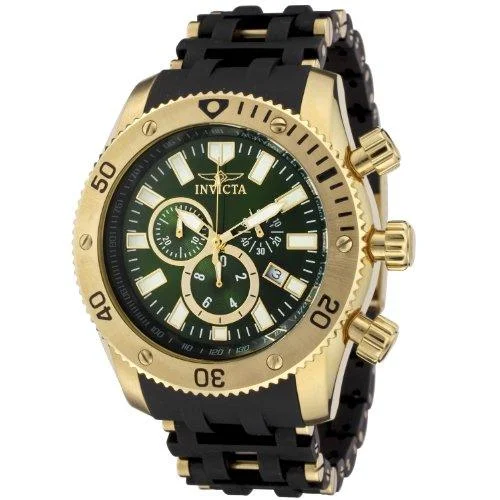 Invicta 0141 Men’s Spider Collection Gold Tone Olive Green Dial Rubber Strap Chronograph Watch