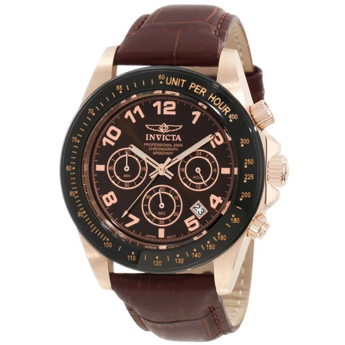 Invicta 10712 Men’s Speedway Rose Gold Tone Brown Dial Leather Strap Chronograph Watch
