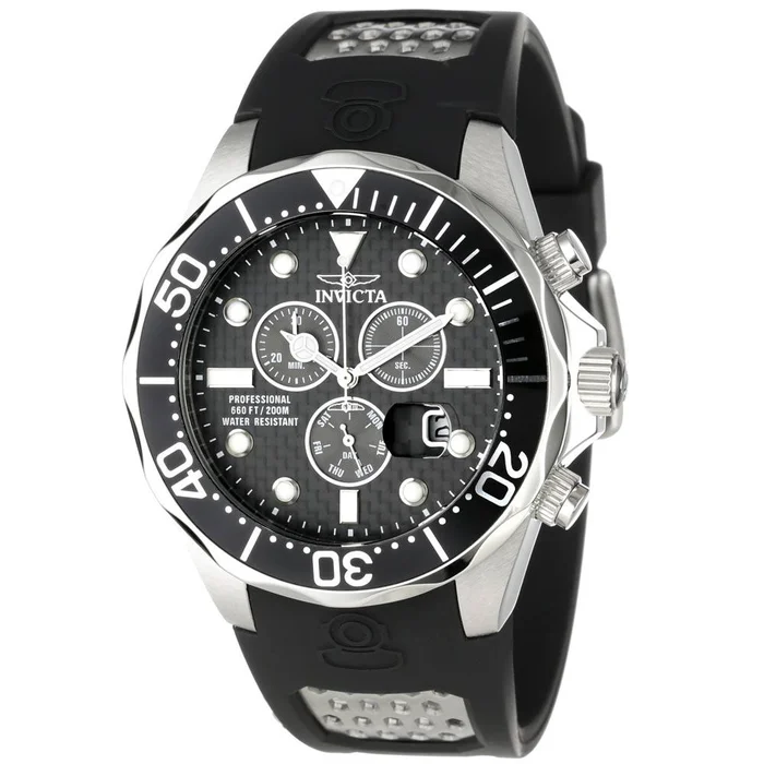 Invicta 12571 Men’s Grand Diver Black Carbon Fiber Dial Rubber Strap Chronograph Dive Watch