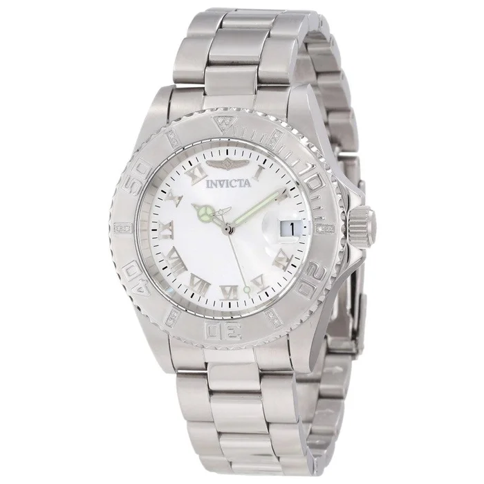 Invicta 12819 Women’s Steel Bracelet Swiss Quartz Pro Diver Diamond Silver Dial Date Watch
