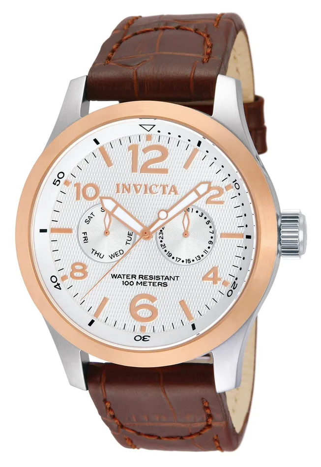 Invicta 13010 Men’s I-Force Silver Dial Brown Leather Strap Two Tone Steel Watch