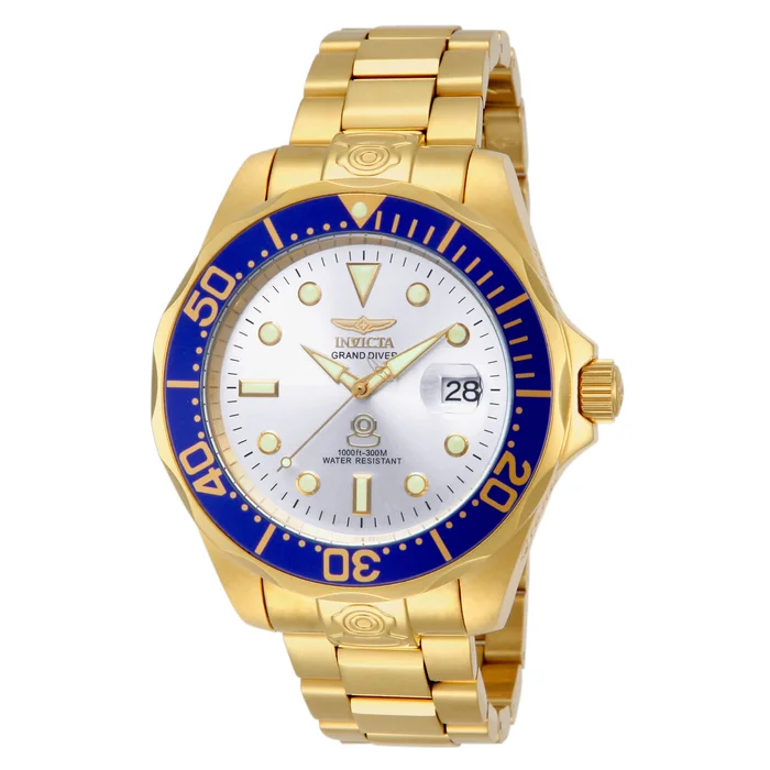 Invicta 13872 Men’s Grand Diver Automatic Silver Dial Gold Tone Steel Dive Watch