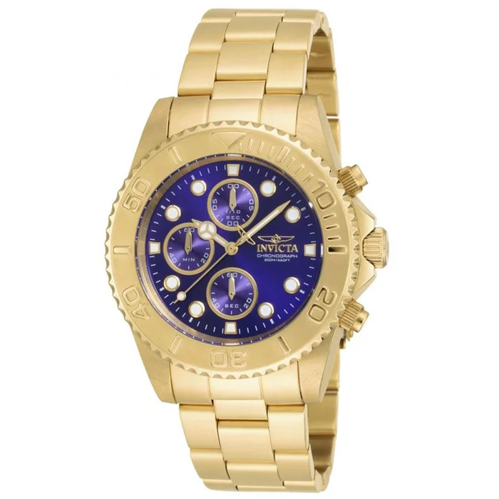 Invicta 19157 Men’s Pro Diver Chrono Blue Dial Yellow Gold Steel Bracelet Dive Watch