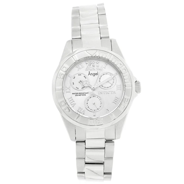 Invicta 21696 Women’s Angel Crystal Accented Silver Dial Steel Bracelet Dive Watch