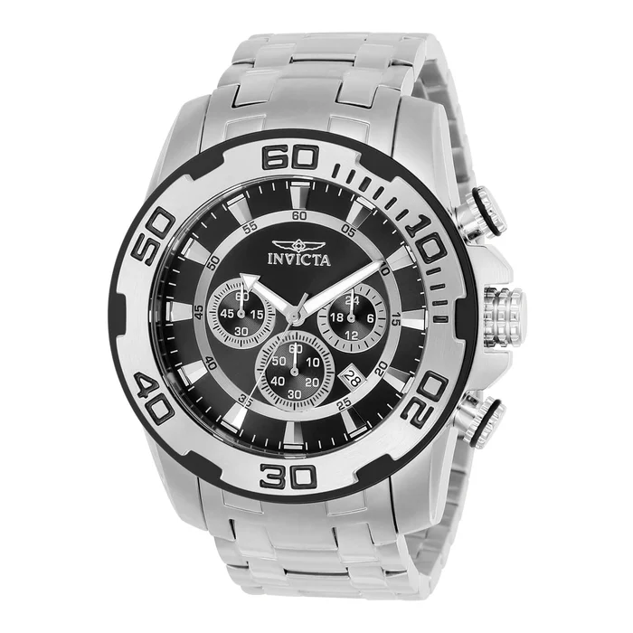 Invicta 22318 Men’s Pro Diver Chronograph Black Dial Stainless Steel Bracelet Quartz Watch