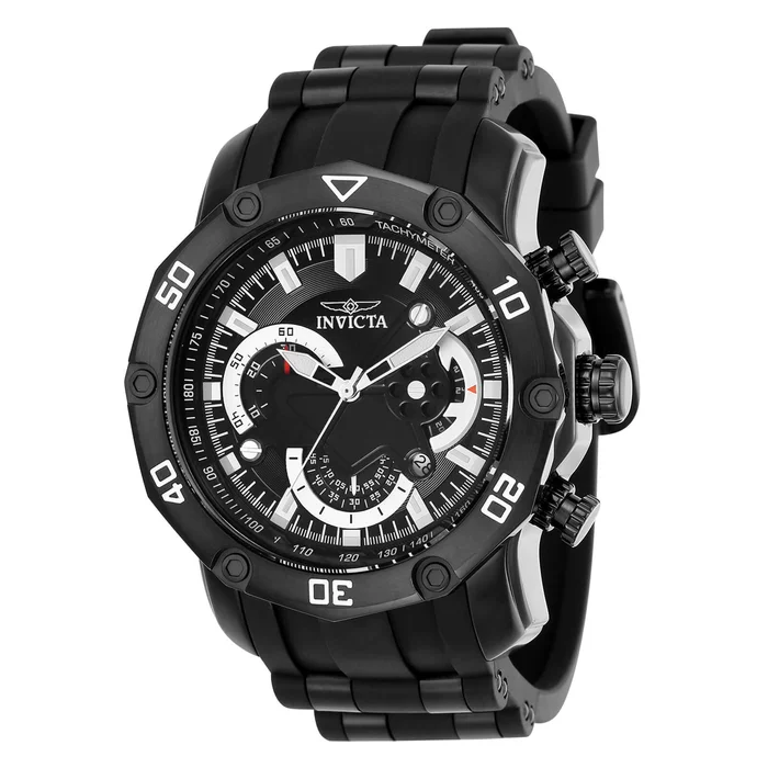 Invicta 22799 Men’s Pro Diver Chronograph Black Dial Steel & Silicone Strap Watch