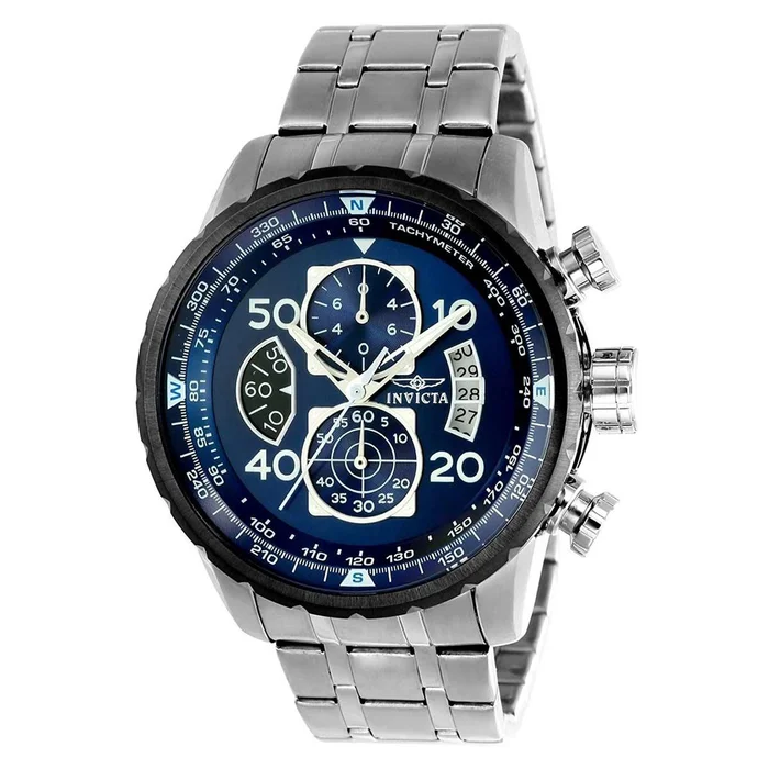 Invicta 22970 Men’s Aviator Blue Dial Steel Bracelet Chronograph Compass Watch