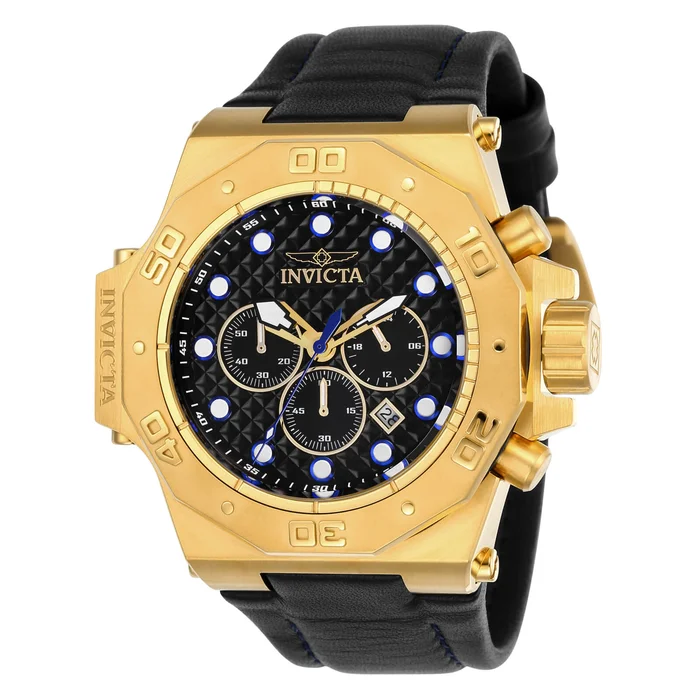 Invicta 23103 Men’s Akula Quartz Chronograph Black Dial Black Leather Strap Dive Watch