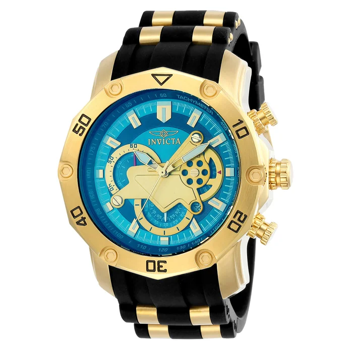 Invicta 23426 Men’s Pro Diver Chronograph Blue & Gold Dial Steel & Silicone Strap Watch
