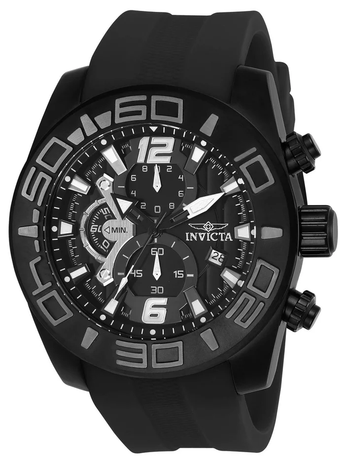 Invicta 24163 Men’s Pro Diver Chronograph Black Dial Black Silicone Strap Watch