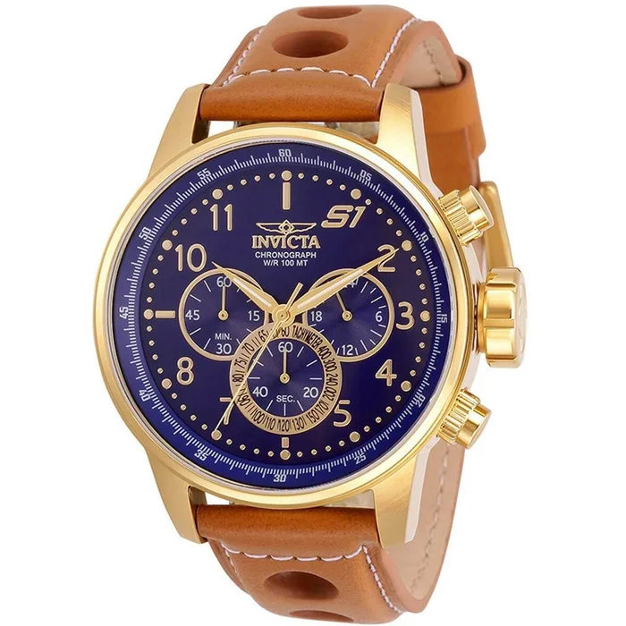 Invicta Men’s Chrono Watch – S1 Rally Blue Dial Light Brown Leather Strap | 30917