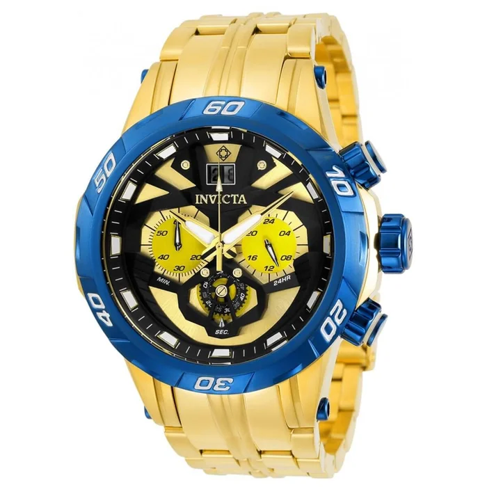 Invicta Men’s Chronograph Watch – Cruiseline Blue Bezel Yellow Gold Bracelet | 32147