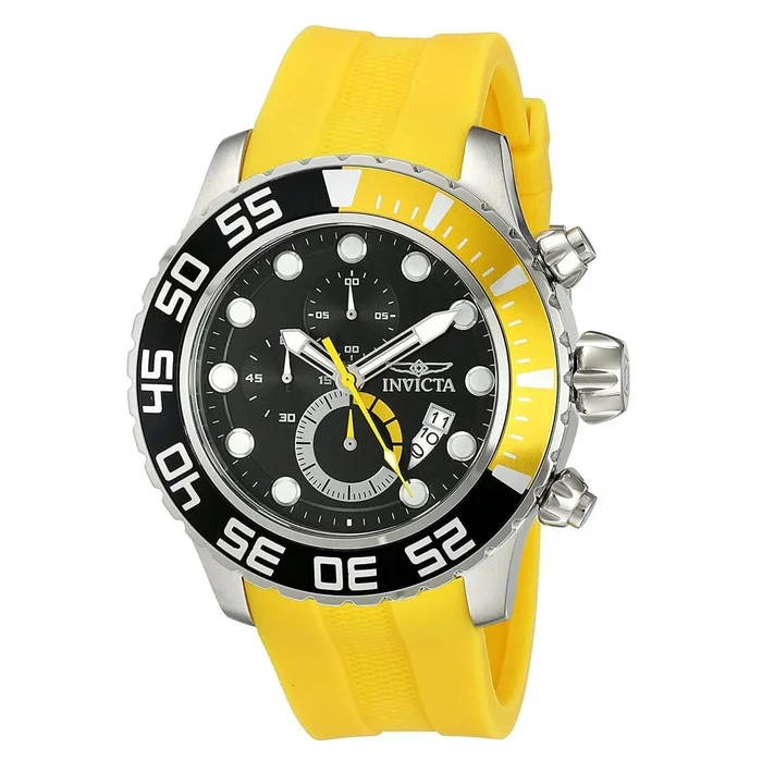 Invicta Men’s Quartz Watch – Pro Diver Rotating Bezel Black Dial Yellow Strap | 19244