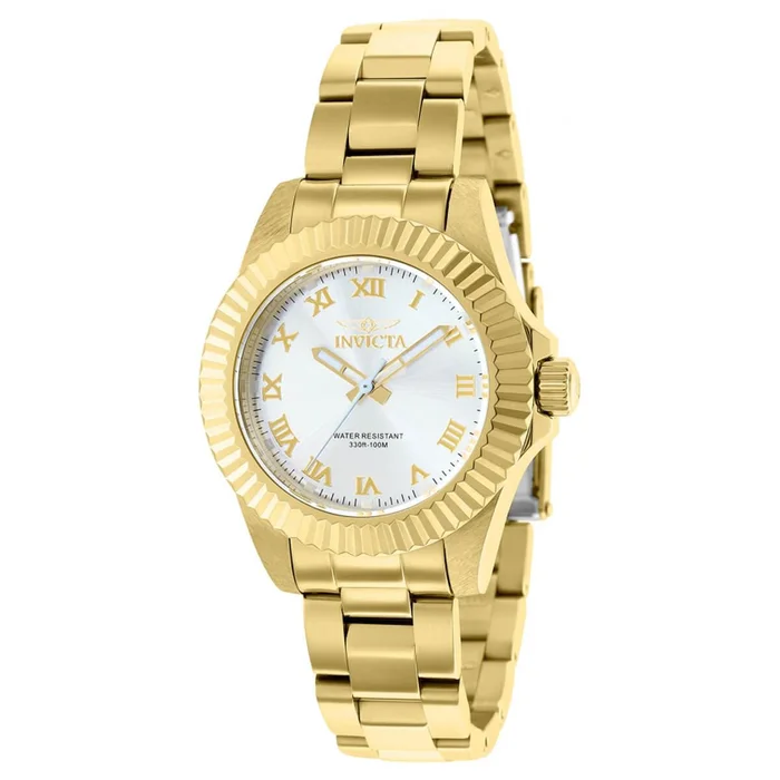 Invicta Women’s Quartz Watch – Pro Diver Silver Tone Dial Yellow Gold Bracelet | 37423