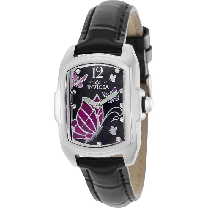 Invicta Women’s Watch – Lupah Quartz Butterfly Print Dial Black Leather Strap | 37115