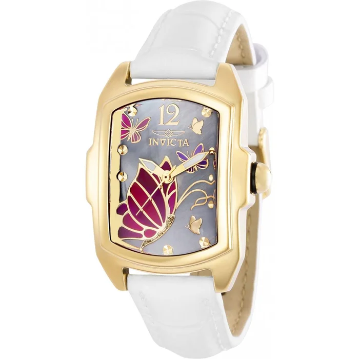 Invicta Women’s Watch – Lupah Quartz Butterfly Print Dial White Leather Strap | 37113
