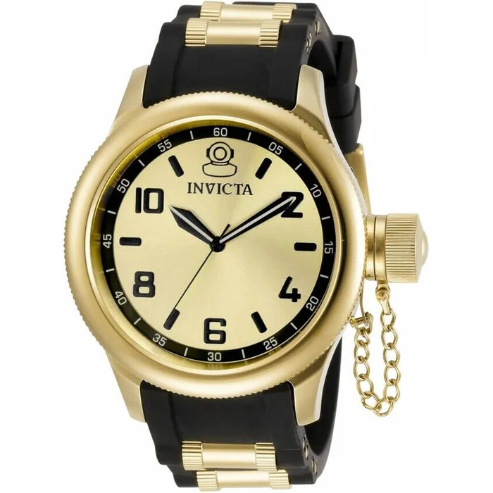 Invicta Women’s Watch – Russian Diver Gold Dial Yellow Gold and Black Strap | 31251