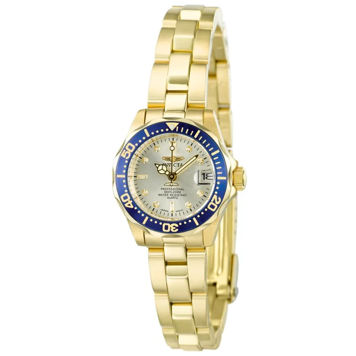 Invicta Women’s Yellow Gold Steel Watch – Pro Diver Quartz Champagne Dial Date | 4610