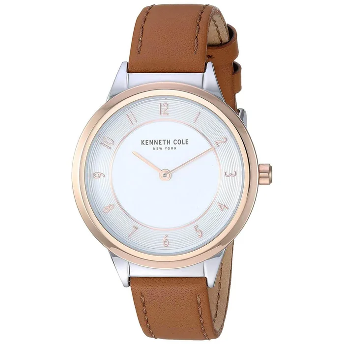 Kenneth Cole Women’s Quartz Watch – Classic Silver Dial Brown Strap | KC50795002