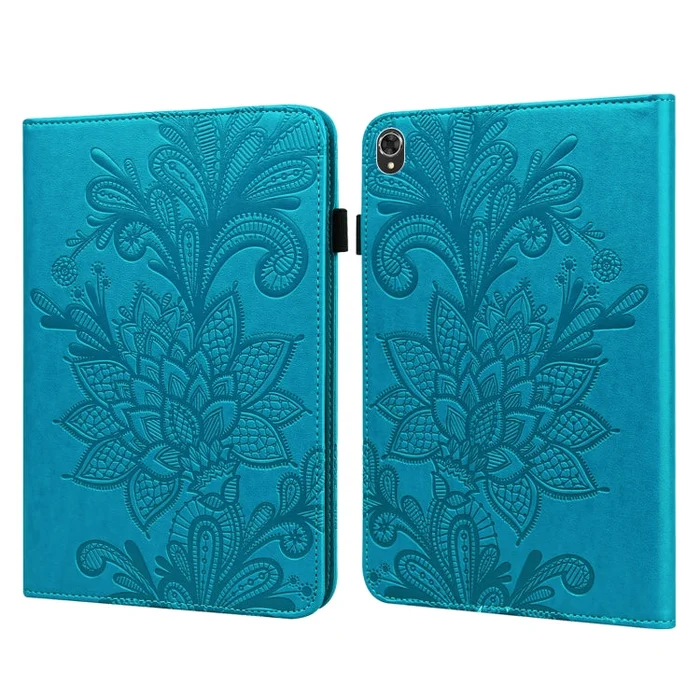 Lace Flower Embossing Pattern Leather Tablet Case For Lenovo Tab K10(Blue)
