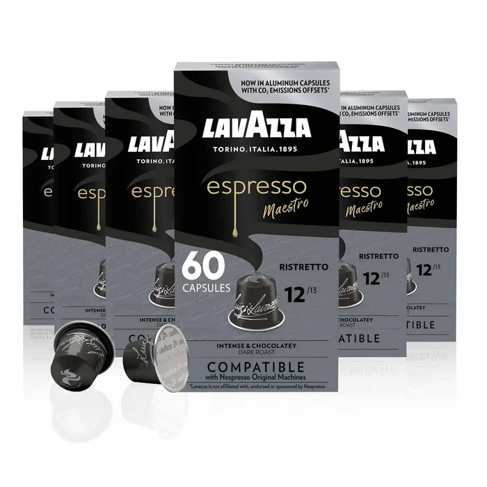 Lavazza Espresso Ristretto Dark Roast Arabica & Robusta Aluminum Capsules Compatible with Nespresso Original Machines (Pack of 60)
