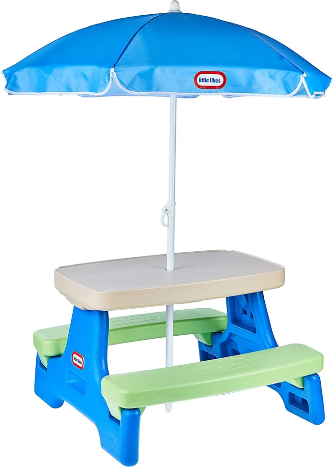 Little Tikes Easy Store Jr. Picnic Table with Umbrella – Blue/Green