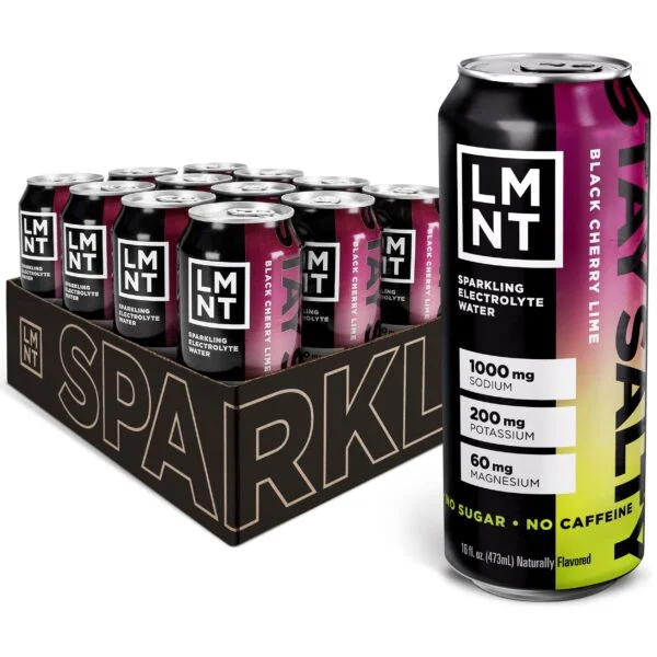 LMNT Sparkling Electrolyte Drink – Black Cherry Lime | 12-Count