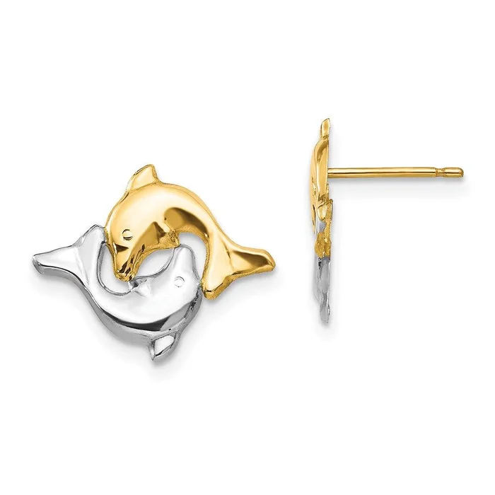 Madi K Kid’s 14k w/Rhodium Dolphin Post Earrings