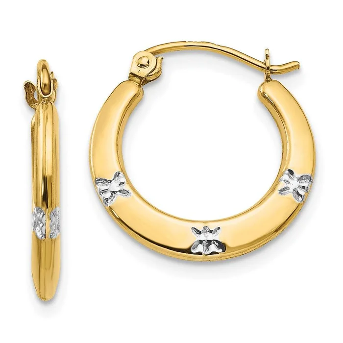 Madi K Kid’s 14K w/Rhodium Flowers Hollow Hoop Earrings