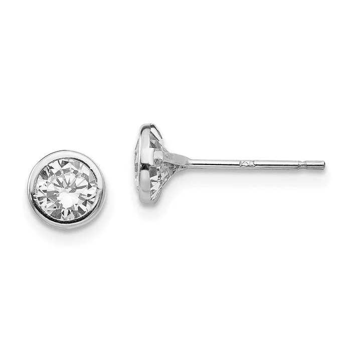 Madi K Kid’s 14k White Gold 5mm Bezel Set CZ Post Earrings