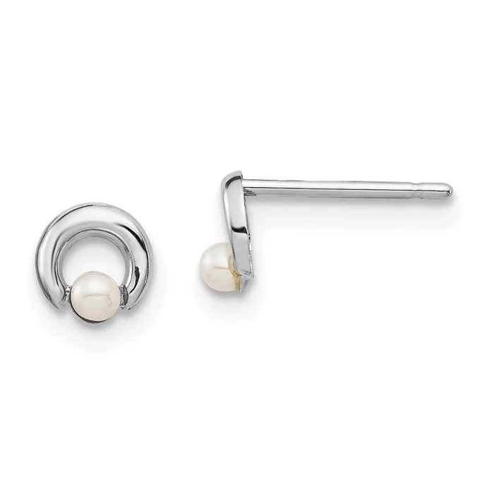 Madi K Kid’s 14k White Gold Button Freshwater Cultured Pearl Circle Post Earrings