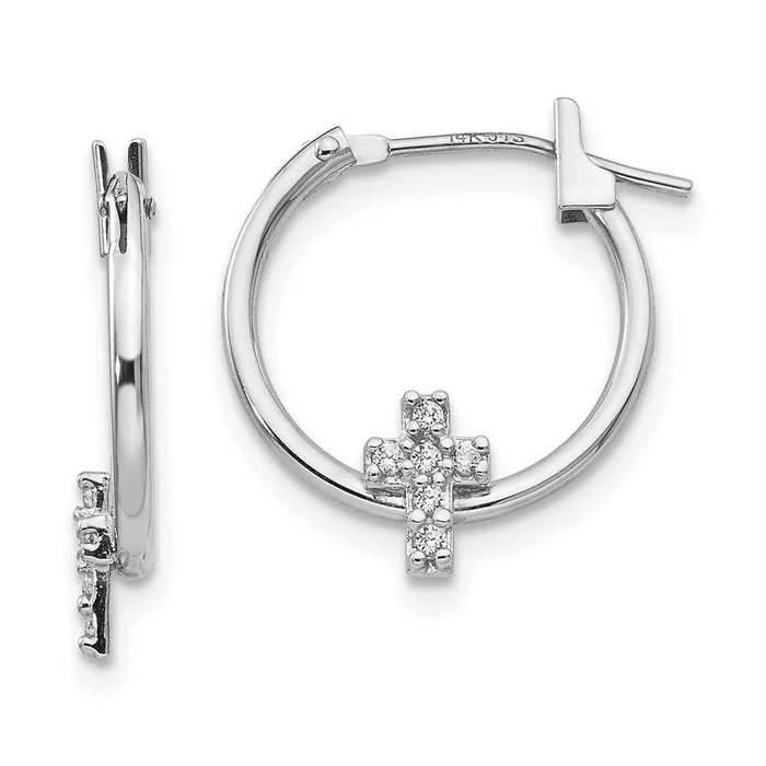 Madi K Kid’s 14k White Gold CZ Cross Hoop Earrings